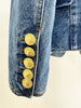 Designer Runway Blazer Women's Slim Fitting Double Breasted Lion Buttons Denim Jacket Mini Skirt
