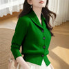 Spring Autumn Women Sweaters Elegant Solid Color Lapel Long Sleeved Knitted Cardigan Jacket Korean Female Knitwear Tops