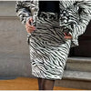 Zebra Print Women's Two Piece Suit Big Lapel Neck Jacket Hip Package Belted Waist Half Skirt Autumn Commute Outfits