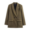 Women Lapel Loose Double Breasted Suit Jacket Solid Color Flip Pocket Long Sleeve Blazers Chic Office Lady Outfits