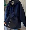 Spring Autumn Korean The Design Sense Niche Loose Casual Hem Drawstring Waist Hooded Windbreaker Female Long Coat Lady Top
