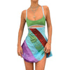 Women’s Casual Sweet Suspender A-line Dress Contrast Color U-neck Hollow Short Dress