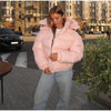 Chic Shiny Hooded Cotton Jacket With Belt Women Elegant Long Sleeve Zipper Lace Up Coats Lady Winter Street Warm Outerwear