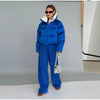 Solid Hooded Cropped Puffer Jacket Women Stand Collar Snap Button Loose Long Sleeve Jackets Winter Casual Warm Padded Coat