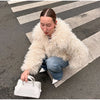 Faux Fur Coat Women Loose Lapel Full Sleeve Fluffy Short Overcoat Autumn Winter Street Lady Furry Warm Overcoat