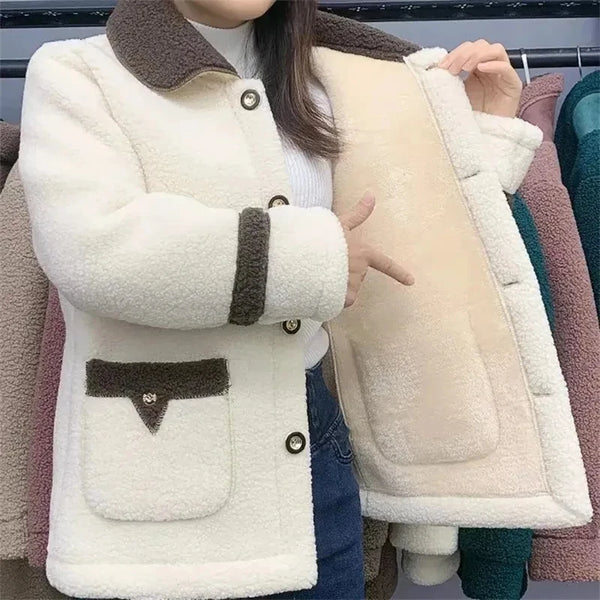 Winter Lambswool Coat With Velvet Padded Mother Fur Coat Woman Parkas Cotton Clothes Female Outerwear 5XL