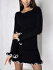 Fungus Edge Knitted Dress For Women Sexy Slim Long Sleeve Mini Dress Contrast Color Spring Vacation Dress