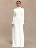 Solid Color Elegant High Neck Long Sleeve Ruched Ribbon Dress Women Bodycon Party Club Evening Dress Winter