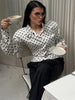 Polka Dot Print Shorts 2 Piece Sets For Women Long Sleeve Patchwork Contrast Jacket Coat And Casual Commute Shorts Suits