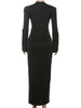 Sexy Maxi Dress Women Shoulder Padded Zip Wrapped Bandage Long Sleeve Slit Elegant Solid Office Simple Skinny Bodycon