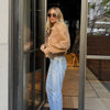 Solid Single Breasted Suede Short Jacket Women Full Sleeve Buckle Lapel Slim Shoulder Pad Coat Lady High Street Wear
