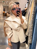 Women's Jacket Outerwear Scarf Collar Solid Long Sleeve Coat Loose Asymmetric Draped Jacket Elegant Casual Street Coat Ladies