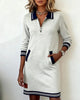 Autumn Winter Versatile Women's Dress Casual Contrasting Color Splicing Lapel Long-sleeved Loose Dress With Pockets