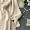 Loose Casual Knit Long Dress Women Solid Elastic Waist Lantern Sleeve O Neck Ladies Winter Sweater Dresses