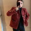 Autumn French High end Temperament Red Fragrant Coat Women's Short Thick Tweed OutwearFashion Women Slim Thicken Jacket
