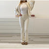 Solid Color Jacket Flared Trousers Woman Set Round Neck Zipper Jackets High Waist Long Pants Casual Versatile Women's Sets