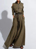 Women Cargo Zipper Fly Dress Pockets Turn Down Collar Long Sleeve High Street Cut Out Button Long Dress with Belt Casual Dresses