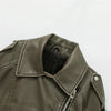 Vintage Loose Pu Faux Leather Short Jacket with Belt Streetwear Female Zipper Retro Moto Biker Coat Outwear Tops