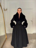 Women Detachable Faux Fur Collar Long Wool Blend Elegant A‑line Maxi Dress Coat Winter Vintage Slim Fit Wedding Outerwear