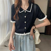 Women's Stylish Clothing Knitting Button Short Tops Tees Patchwork Striped Jacket Girls Y2k Clothing Korean Sweater Short Shirt