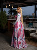 Women Print O-neck Long Sleeve Pleated Long Maxi Dress Spring Evening Party Birthday Vacation Dresses Vestidos