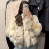 Women's Fur Coat Leopard Fluffy Jacket Autumn Winter Fur Coat Woman Crop Plush Long Sleeve Outerwears Chic Hairy Warm Coats