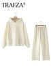 Women Solid Casual Sweatshirt Pant Suit Long Sleeve Hooded Fleece Pullover Coat Loose Straight Trousers Autumn Female Set