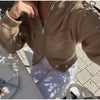 Women Camel Ribbed Knit Cardigan Zip Up High Collar Long Sleeve Cropped Sweater Flap Pockets Jacket Casual Autumn Outfits