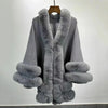 Women 2 Circle Wraps Long Faux Rabbit Fur Cape Poncho Winter Loose Thick Warm Shawl Outerwear Knitted Cloak Overcoat