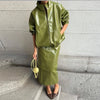Chic Pu Leather Women's Jackets Skirts Suit Vintage Stand Collar Zipper Full Sleeve Outfits Female Autumn Lady Streetwears