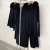 Reality Fur Jacket Pullover Set Woman Spring Knitted Suit Knitwear Female Real Fox Fur Collar Sweater Lady Autumn Knitted