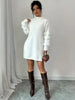Women's Casual Solid-Color Stand-Collar Loose-Fit Knit Patchwork Dress, Belt Not Included, Fall/Winter Women's Apparel