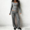 Preppy Girl Coquette Low Waist Loose Fit Trousers Women Striped Folds Over Wide Leg Pants Female Lounge Yoga Home Sweatpants
