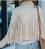 Womens Vintage Lapel Long Sleeve FringeCropped Hippie Motor Biker Cardigan OutwearsFaux Suede Tassel Jacket