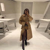 Elegant Double Belt Women Windbreaker Casual Khaki Long Sleeve Lapel Button Female Jacket Autumn Winter Lady Streetwear