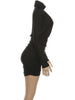 Elegant Shoulder Padded Dress Women Turtleneck Ruched Sexy Classic Office Commute Simple Peach Hip Slim Mini Bodycon