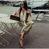 Printed Curved Wide Leg Denim Jeans High Waist Seam Detail Casual Women All-match Long Pants Autumn Chic Outfits