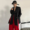 Contrast Color Ribbon Blazer Women's Notched Collar Loose Single Button Long Sleeves Split Suit Jacket