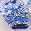 Boho White Blue Totem Print Bow Lacing up Neck Long Straight Dress Women Viscose Cotton Full Sleeve Maxi Robe Holiday
