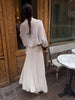 Women's Polka Dot Blouse Skirt Set Spring High Neck Batwing Sleeve Sheer Front Tie Bow Midi A-Line Dress Set