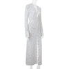 Sexy Lace Printed White Dress For Women See-Through Hollow Out Full Sleeve V Neck Slit Slim Maxi Dress Evening Party Club Outfit