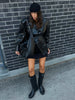 Crocodile Embossed Faux Leather Blazer Lapel Collar Long Sleeve Slim Waist Single Breasted Women Jacket Autumn Chic Coat