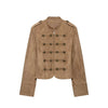 Women Slim Jacket Stand Collar Double Breasted Metal Button Decor Zip Front Cropped Outerwear Autumn Female Clothing