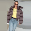 Hooded Women's Puffer Coat Zip Up Waist Cinched Puffer Jacket Thickened Cropped Bubble Coat Detachable Hood