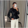 Women's Crocodile Embossed Short Jacket Round Neck Long Sleeve Single Breasted Coat Vintage Y2K Streetwear Autumn Casual Outfit
