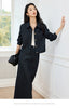 Women's Vintage Elegant Denim Skirt Set Long Sleeve Lapel Denim Jacket Split A-line Skirt Office Lady Denim Suits M8307