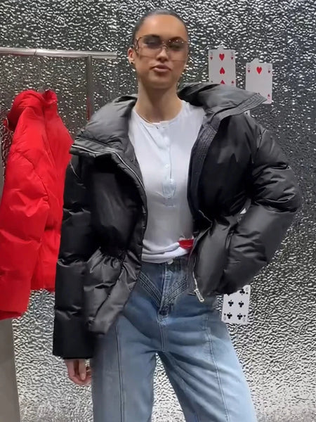 Elegant Cotton Warm Women's Jacket Autumn Winter Loose Full Sleeve Zipper Stand Collar Thicken Coats Waist Outwear Lady