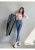 Women's High Waist Stretch Jeans Blue Black Gray and Versatile Multi-button Slim Denim Long Pants Female