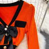 Women Elegant Butterfly Long Sleeve Bodycon V Neck Split Dress Vintage French Slim Knit Tight Vestido Autumn Winter Sweater Robe