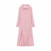 Pleated Long Sleeved Single Breasted Bud Cardigan Dress Ear Belt Women Thai Elegant Causal Designer Clothing